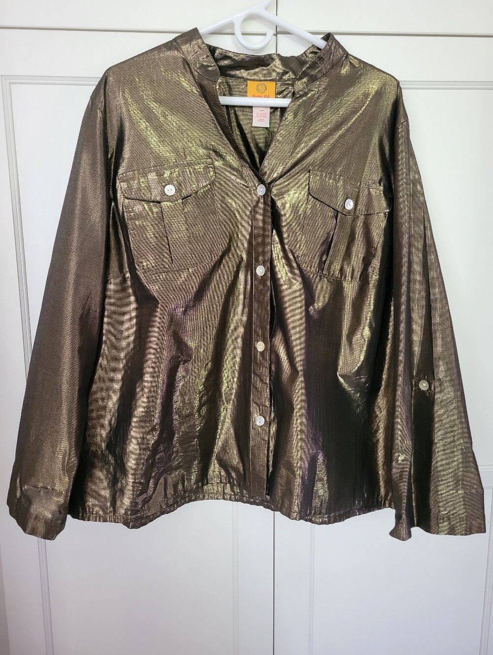 Metallic Bronze Button-Front Shirt, 18W